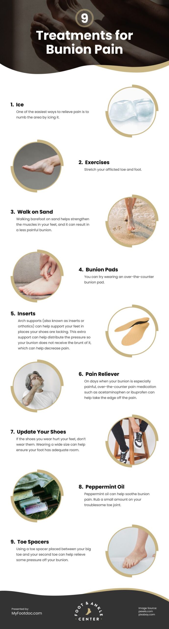 9 Treatments for Bunion Pain Infographic