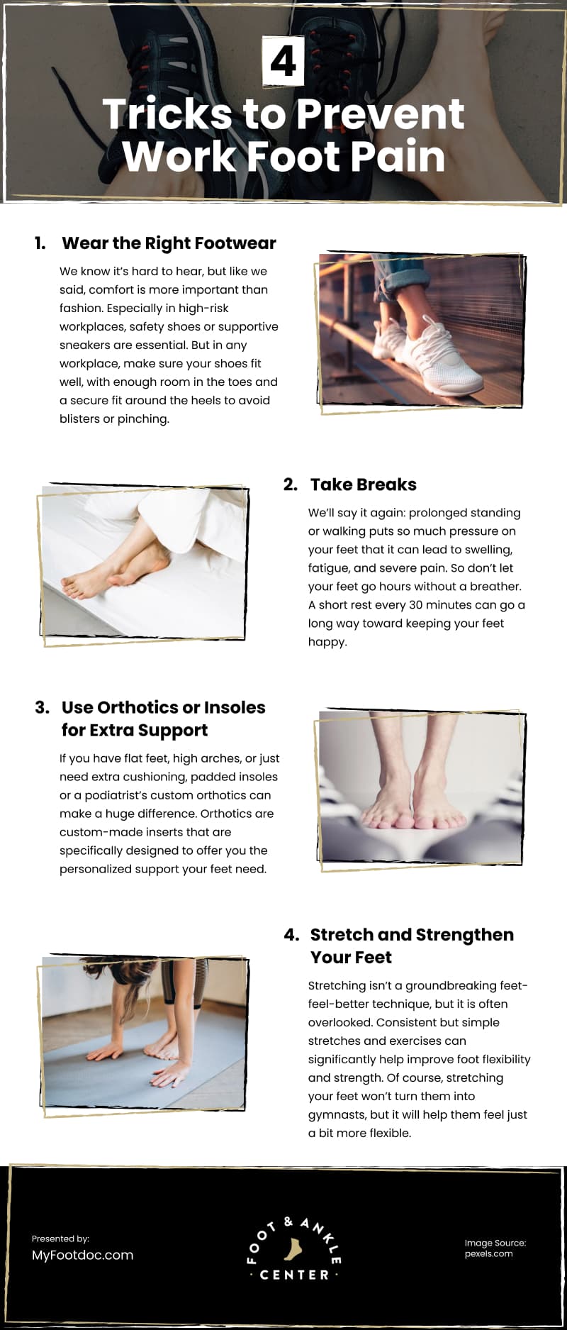 4 Tricks to Prevent Work Foot Pain Infographic